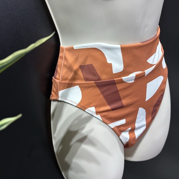 UpWest High Waist banded,high cut thigh, Organic Bikini Bottom,geometric pattern - Picture 2 of 5